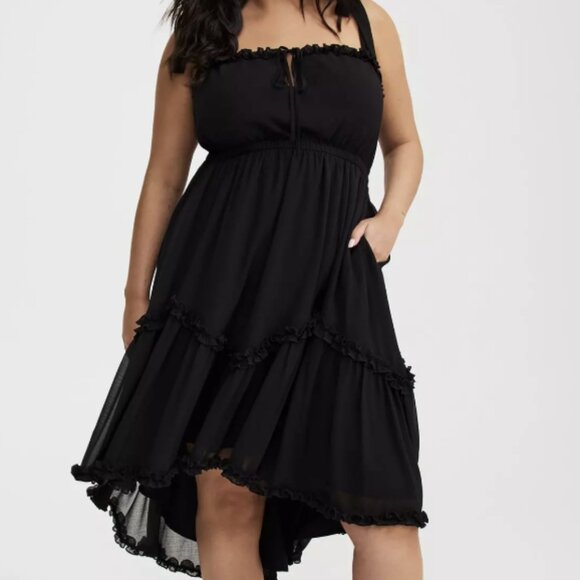 TORRID DEEP BLACK HIGH LOW TIE DETAIL DRESS 2 2X 18 20 - Picture 2 of 7